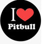 Black pinback button with red heart and white I Heart Pitbull lettering
