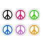 6-pack round peace sign pinback buttons in assorted colors, 1.25-inch.