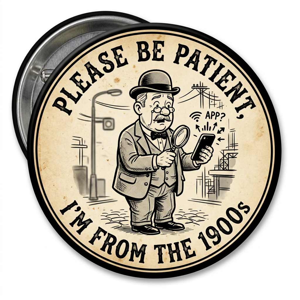 Please be patient, I'm from the 1900s Pin Button 2.25-inch