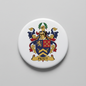 Round family crest arms magnet with colorful coat of arms and PRATT banner
