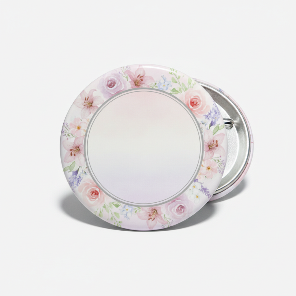 Pretty Floral Photo Memorial Keepsake Funeral Pinback 2.25-inch