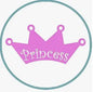 Pink crown pinback button with "princess" script text