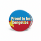 Round Congolese pinback button with blue/red flag and Proud to be Congel-es text