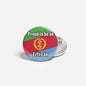 2.25-inch pinback button with Eritrean flag colors, gold emblem, text 'Proud to be an Ertrean'