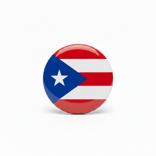 Round badge with Puerto Rican flag design on a white background