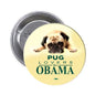 Round pug lovers pinback button with pug photo and 'PUG LOVERS for OBAMA'