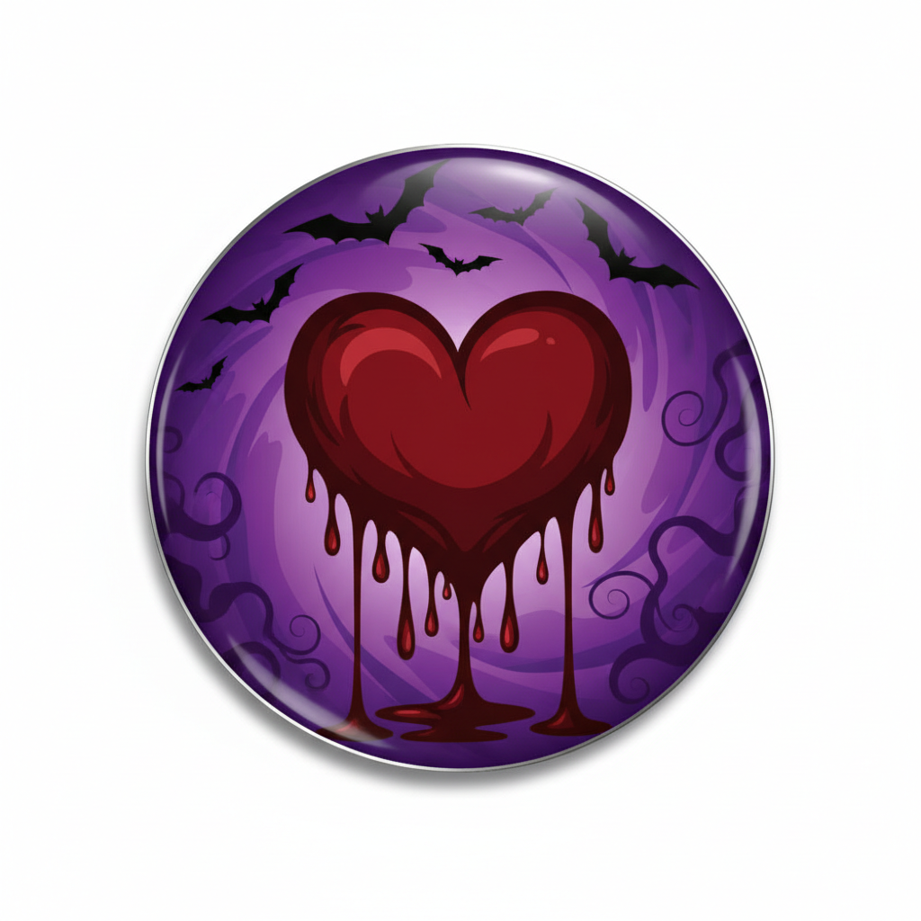 Purple Halloween Bloody Heart Pinback 2.25-inch