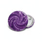 Purple music note pinback button with silver backing, round 2.25-inch