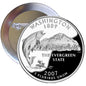Round silver pinback with Washington 1889, the Evergreen State, and 2007 text