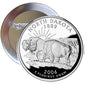 2.25-inch North Dakota quarter pinback button with bison design and text 'NORTH DAKOTA'