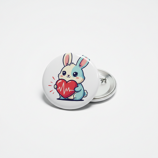 Rabbit Red Heart Pinback 2.25-inch