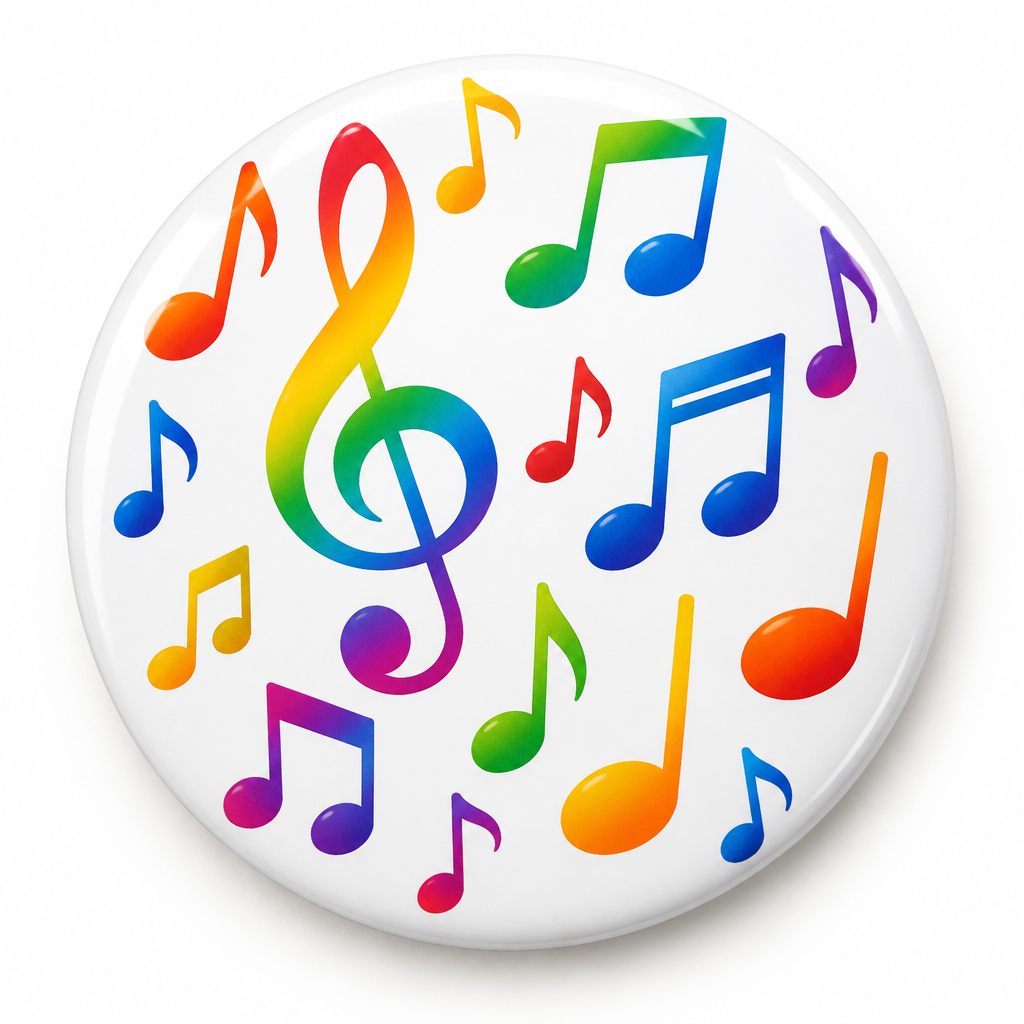 Rainbow Musical Notes Pin Button 2.25-inch