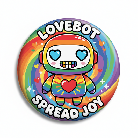 Rainbow Robot Love Pinback 2.25-inch