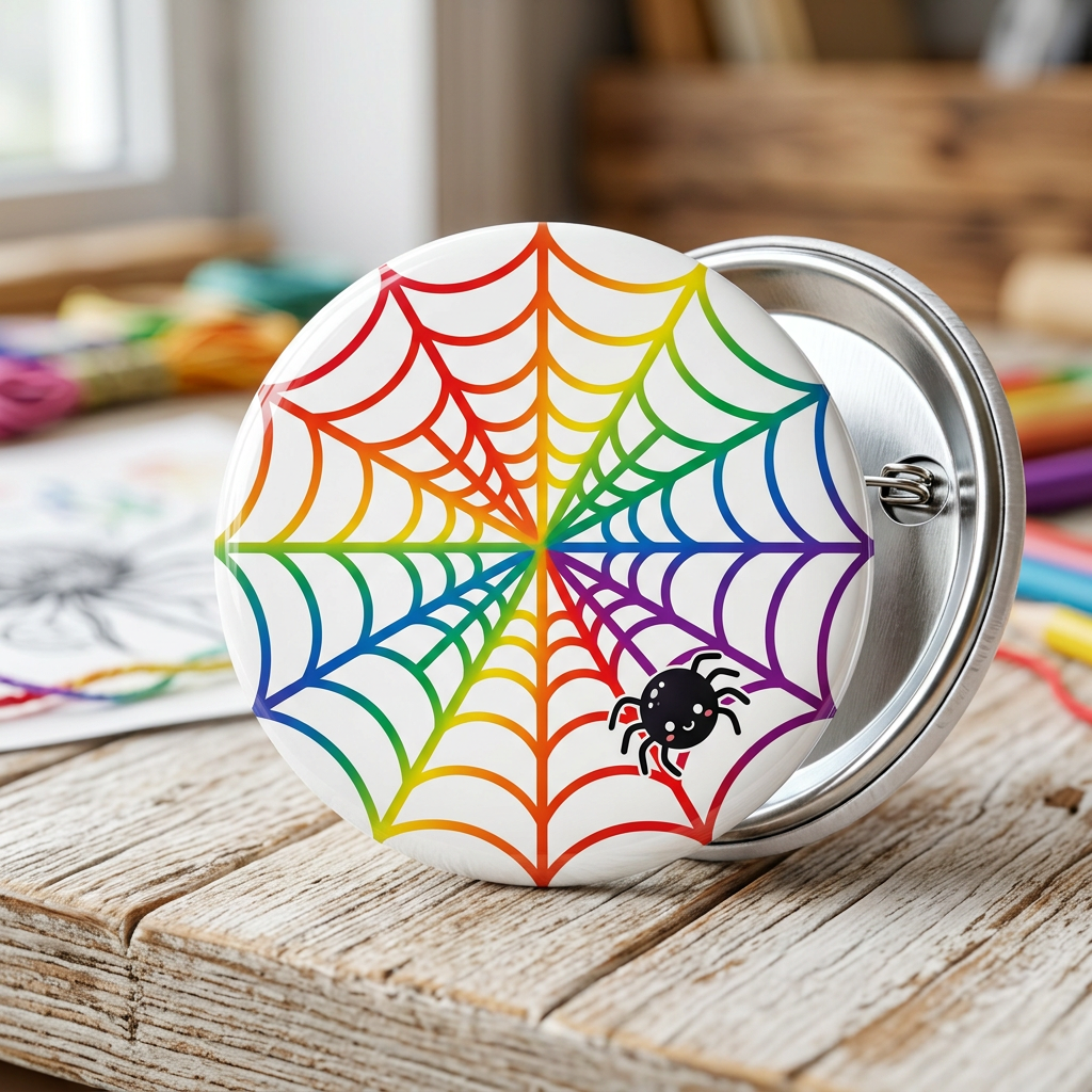 Rainbow Spiders Web Pin Button 2.25-inch