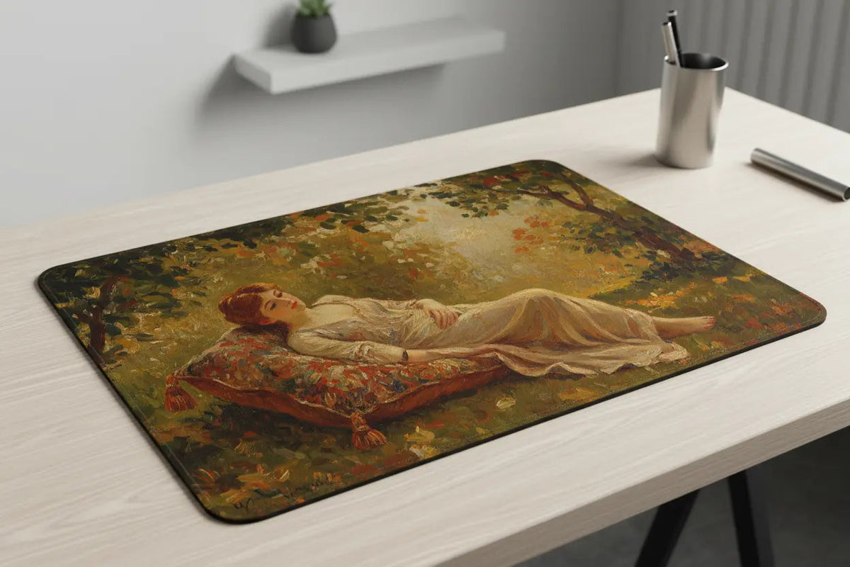 Reclining With Blue Cushion Mousepad - My Pinbacks