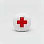Round white lapel pin with red cross emblem