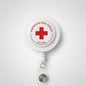 Retractable reel badge with American Red Cross logo and metal keyring
