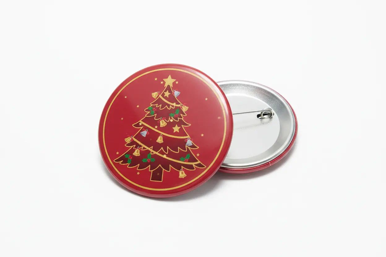 Red Festive Christmas Tree Pinback 2.25-inch