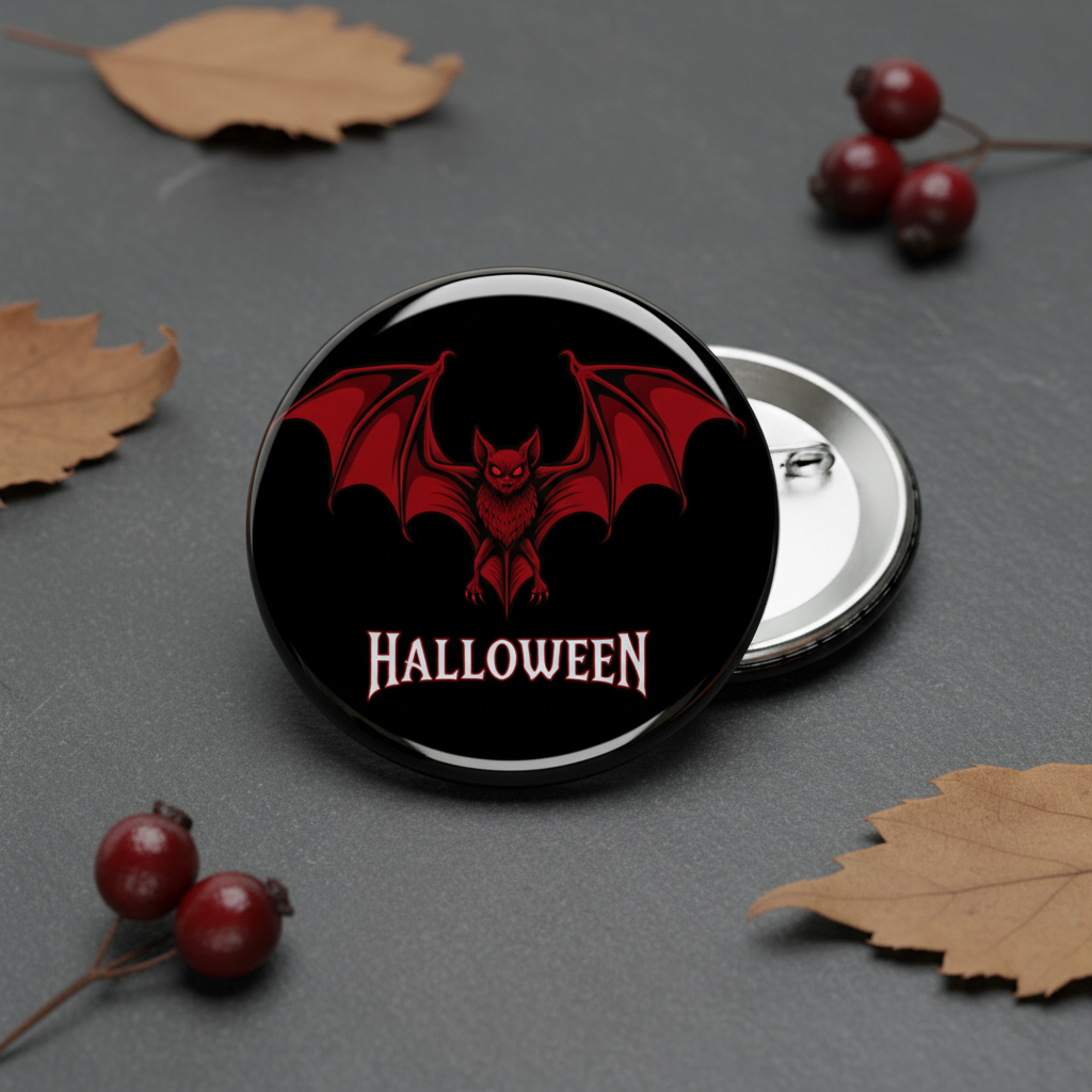 Red Halloween Gothic Bat Pinback 2.25-inch