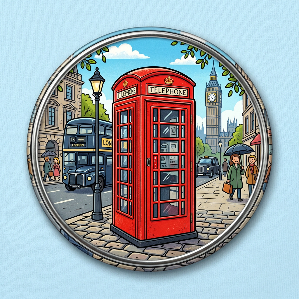 Red Phone Booth London Street Pin Button 2.25-inch