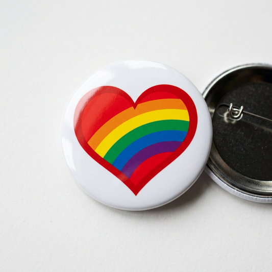 Red Rainbow Heart Pin Button 2.25-inch