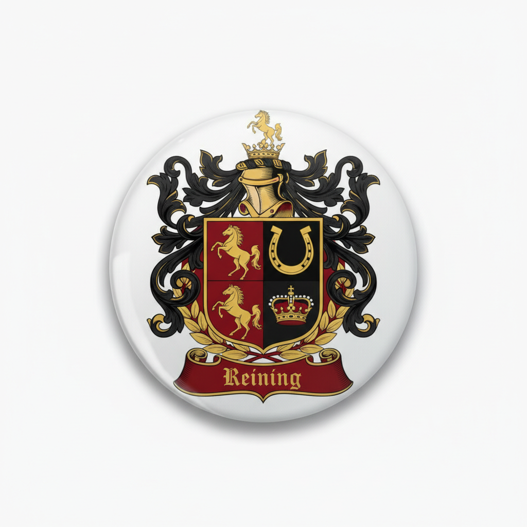 Reining Family Crest Coat Arms Pinback 3-inch