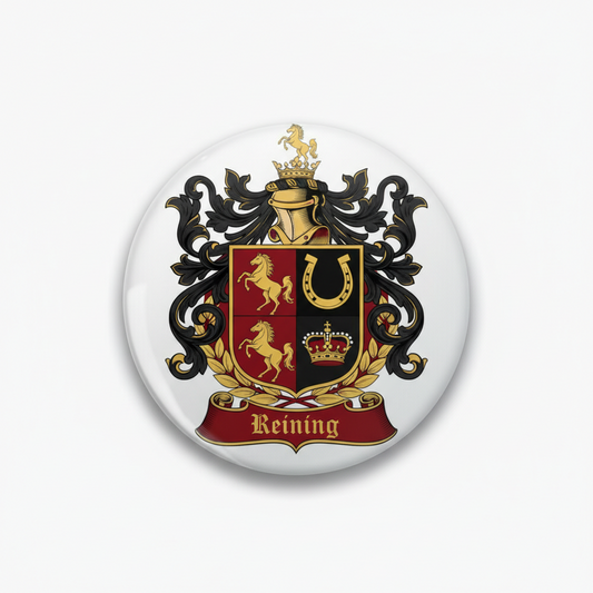 Reining Family Crest Coat Arms Pinback 3-inch