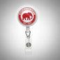 Republican logo badge reel with red felt-style circle, metal clip and clear badge holder