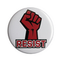 Resist enamel button pin, 2.25-inch, red raised-fist graphic with black outline