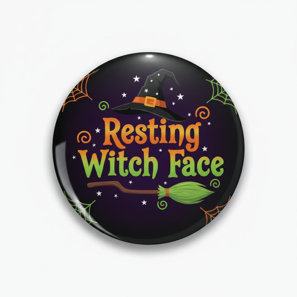 Resting witch face Halloween Pinback 2.25-inch
