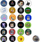 Atari retro pinback button set, 20 round 1.25-inch designs with classic game graphics