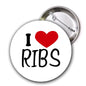2.25-inch pinback button: 'I ♥ RIBS' with red heart, visible metal backing