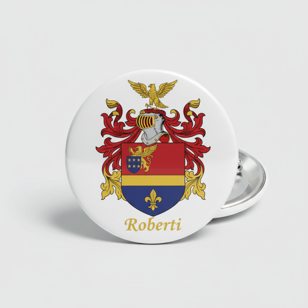 Roberti Family Crest Coat of Arms Pinback 3-inch - My Pinbacks