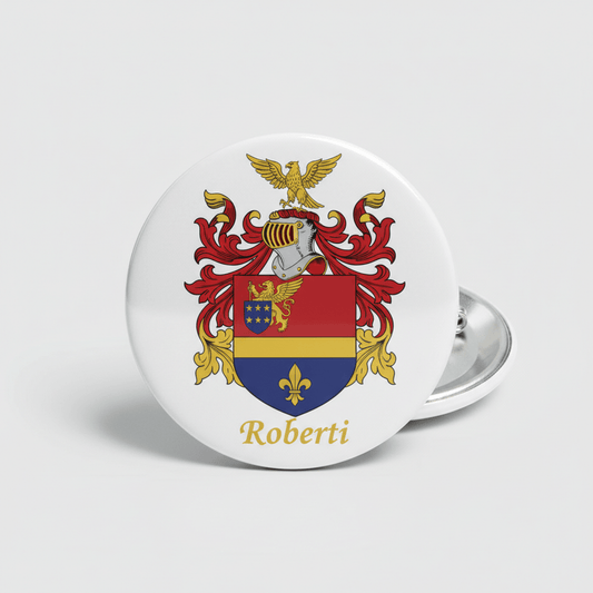 Roberti Family Crest Coat of Arms Pinback 3-inch - My Pinbacks