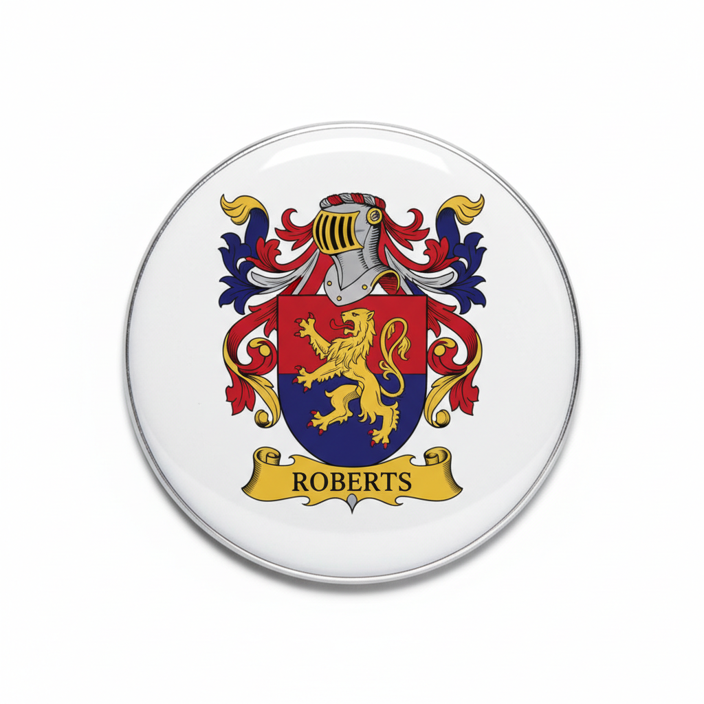 Roberts Family Crest Coat of Arms Pinback 3-inch