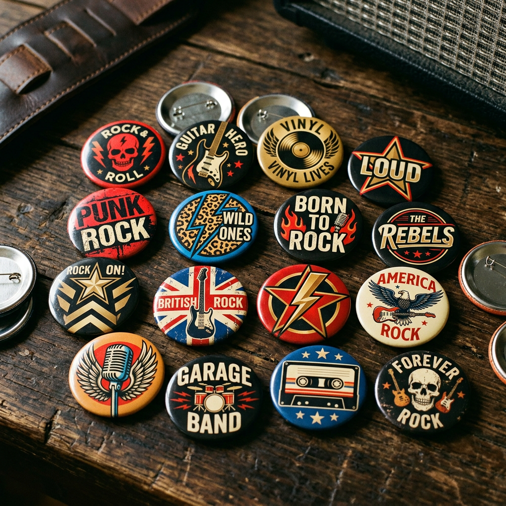Rock and Roll Band Button Pin 1.25-inch 16 Pcs