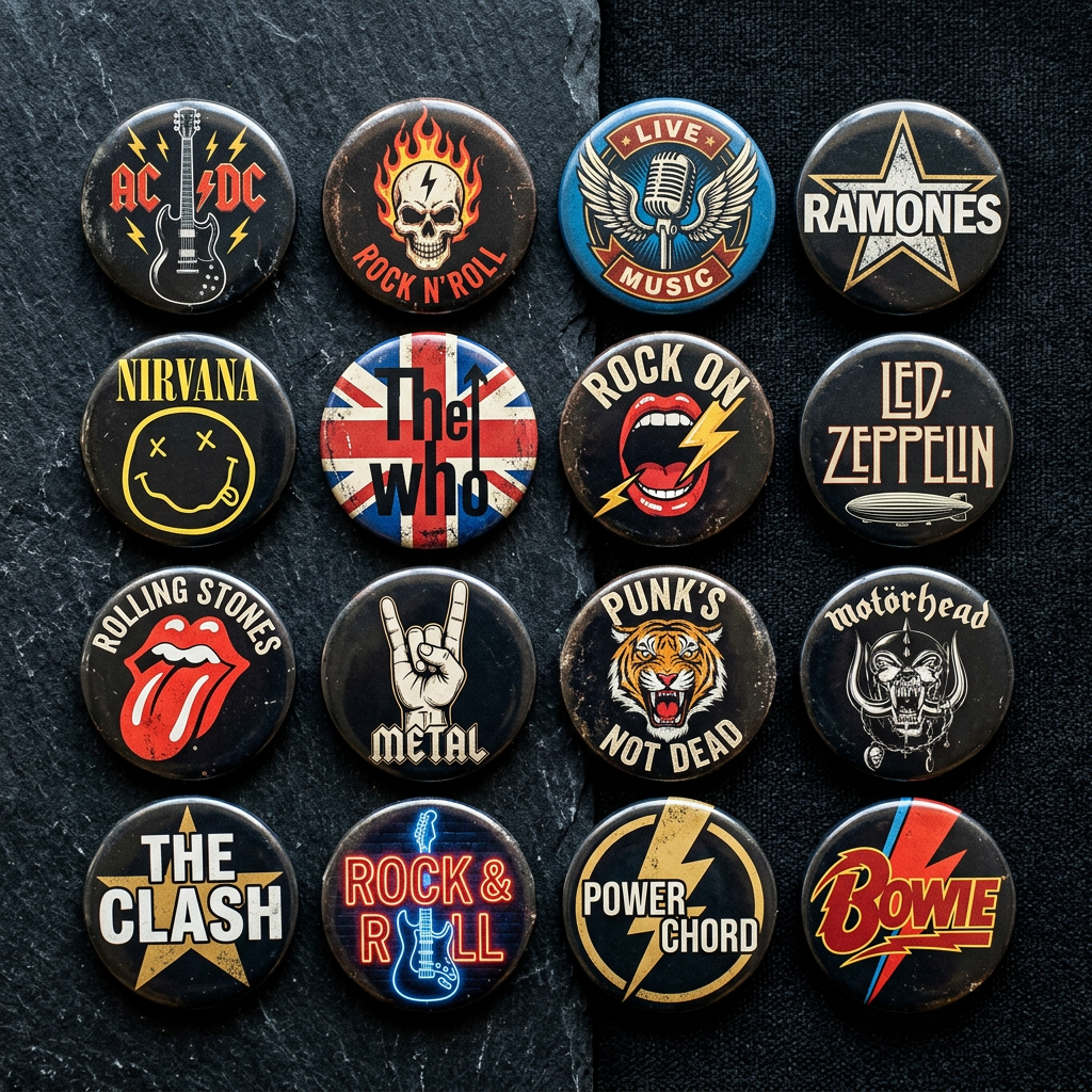Rock and Roll Band Button Pin 1.25-inch 32 Pcs