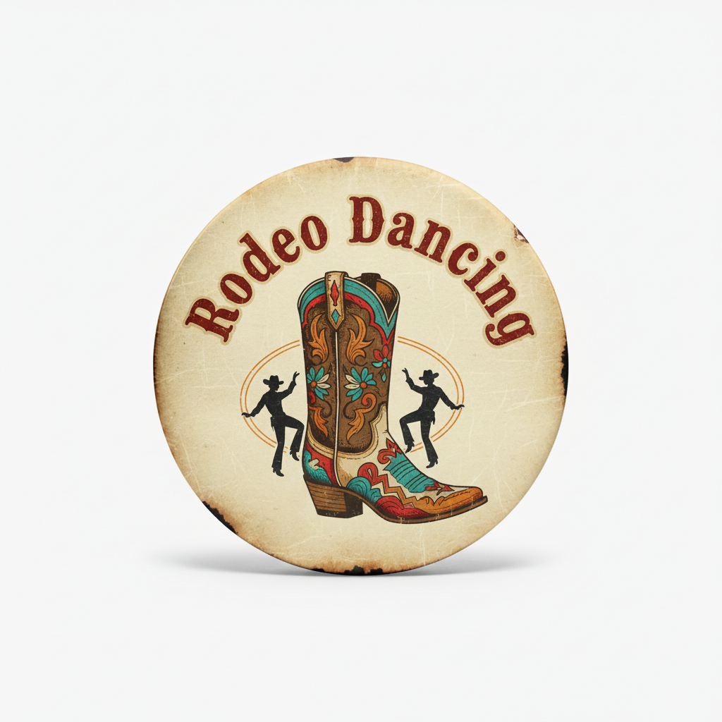 Rodeo Dancing Vintage Cowboy Boot Pinback 2.25-inch