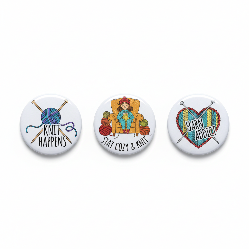 3 Pcs Knitter Button Pinback 2.25-inch