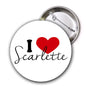 Round pinback button with I♥Scarlette text and red heart, 2.25-inch