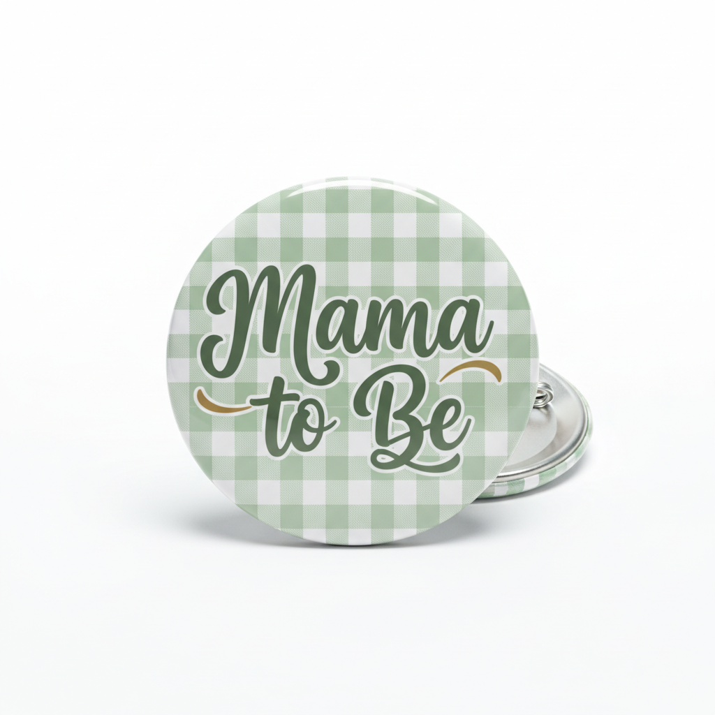 Sage Green Gingham Baby Shower Mama to Be Pinback 2.25-inch