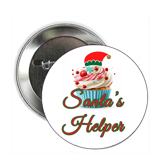 Blue Cupcake Santa's Helper Pinback 1.25"