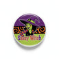 Halloween pinback button with purple witch hat and green witch illustration