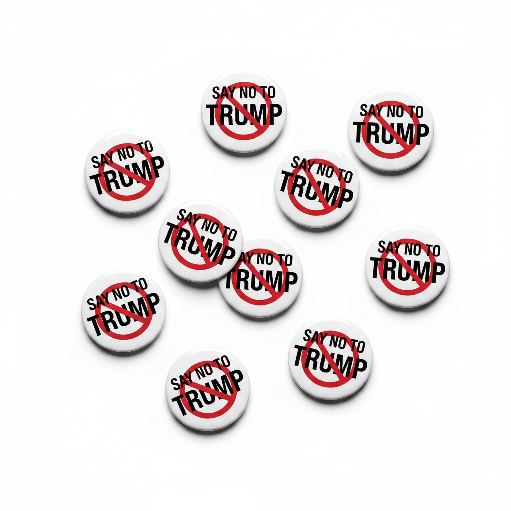 Set of 10 circular campaign pins with 'SAY NO TO TRUMP' and red prohibition slash