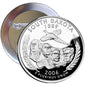2.25-inch round silver pinback with South Dakota coin design, eagle and faces relief