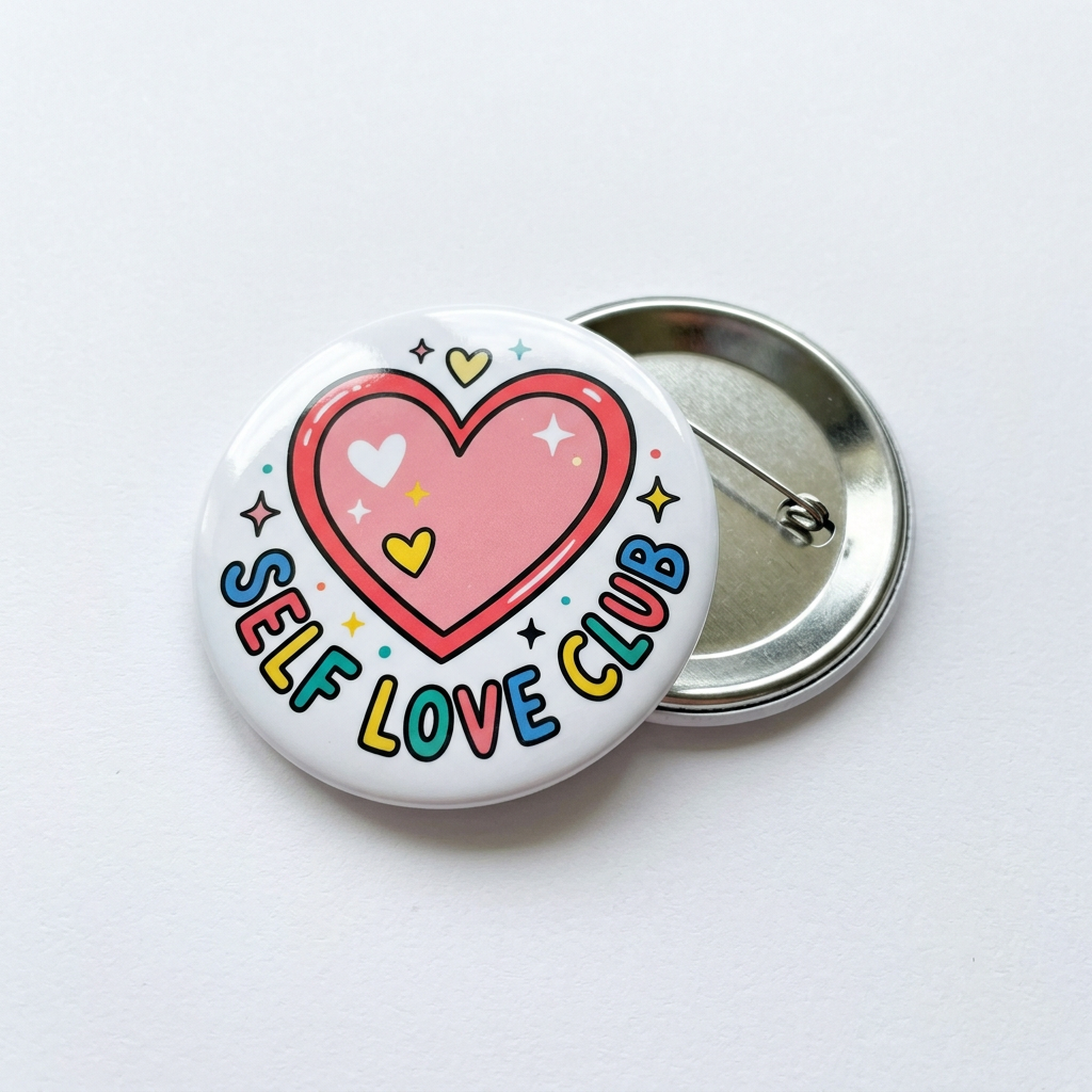 Cute Self Love Club Heart Pin Button 2.25-inch