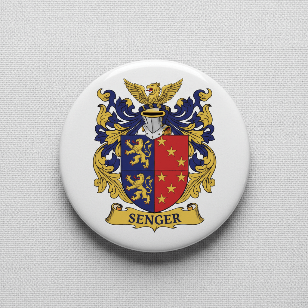 Senger Family Crest Coat of Arms Pinback 3-inch - My Pinbacks