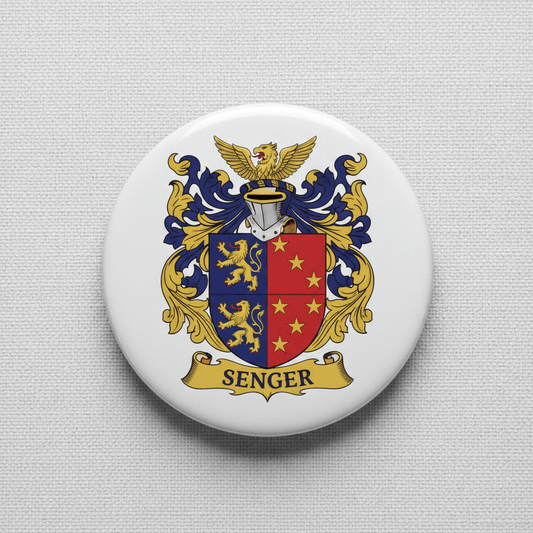Senger Family Crest Coat of Arms Pinback 3-inch - My Pinbacks