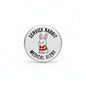 Medical alert pinback with service rabbit graphic and red cross, round silver border