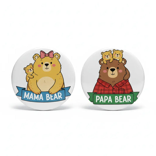 Set 2 Mama and Papa Bear Pinbacks 2.25-inch - My Pinbacks